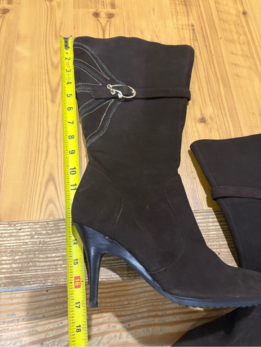 Suede High-Heel Boot - Dark Brown 8.5 wide width